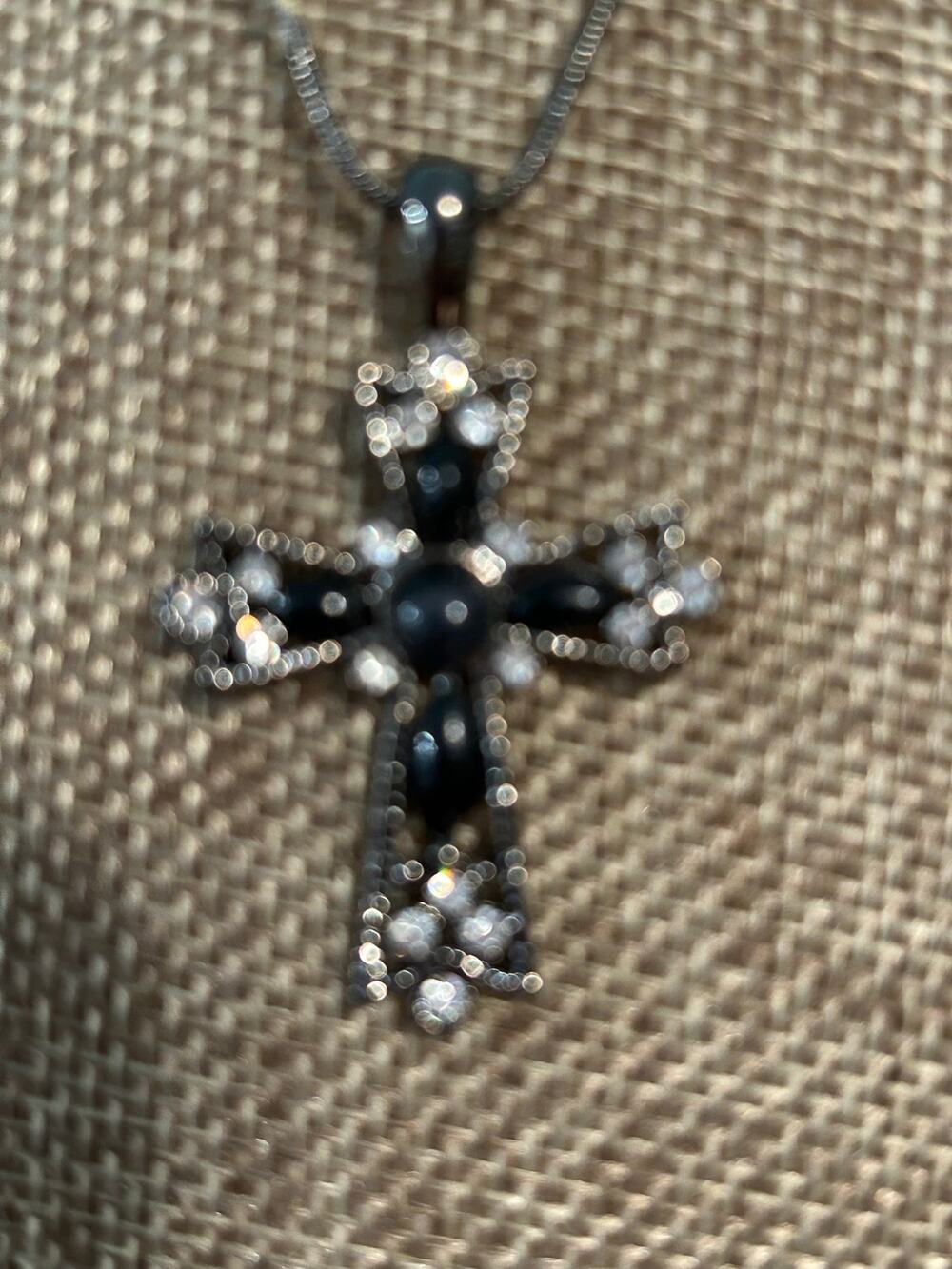 Icing Black Rhinestone Cross Pendant Necklace 20 Inch Chain Gothic Sparkle